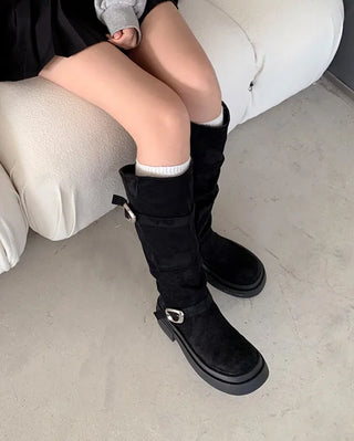 Double buckle long boots