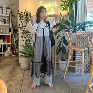 See-through layered long camisole dress