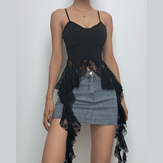 Lace v neck patchwork ruffle solid cami top