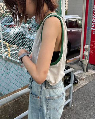 Color-block linen sleeveless top