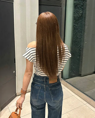 Asymmetrical Off-Shoulder Striped T-Shirt