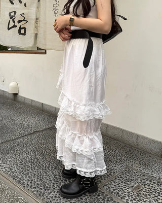 Tiered slit long skirt