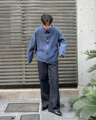 Polo collar multi-knit cardigan