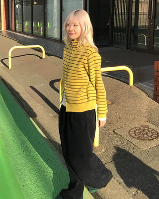 Striped knit zip-up
