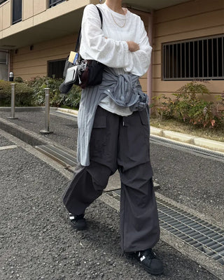 Cargo wide nylon pants