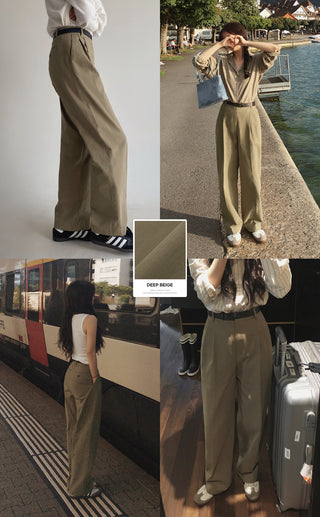 Wide cotton slacks with pleats