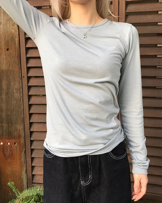 Round neck rayon long-sleeve T-shirt