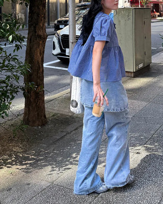 Washed wrap wide denim