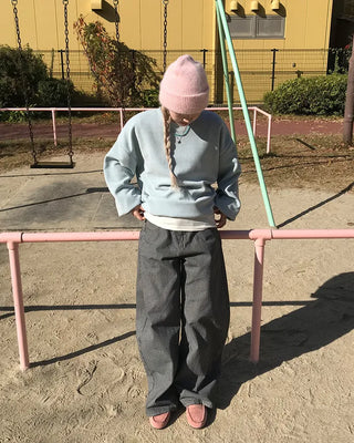 Striped denim pants