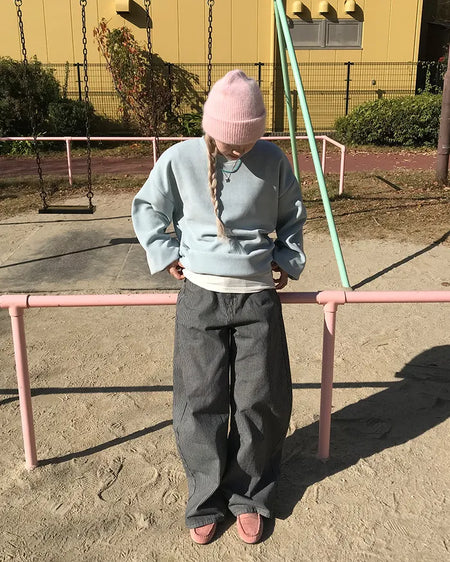 Striped denim pants