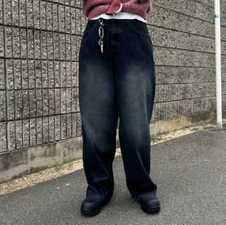 Striped ribbed denim pants