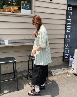 Oversized Striped Pocket Shirt