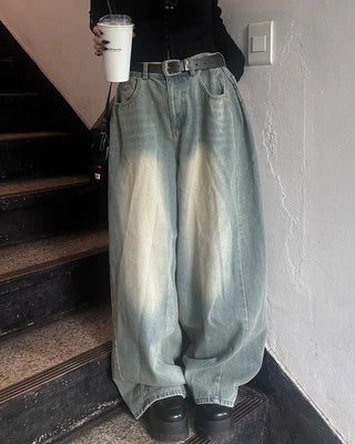 Side-tucked balloon denim pants