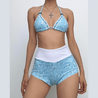 Halter self tie bowknot flower print pant set