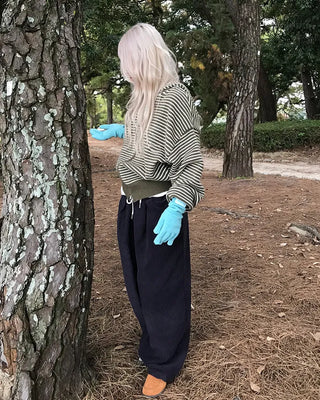 Corduroy wide-leg pants with elastic waistband