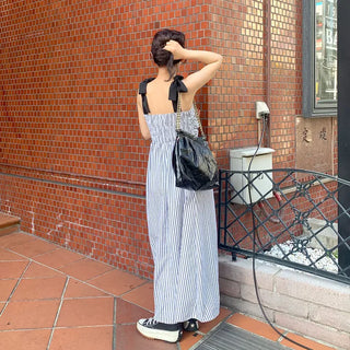 Ribbon strap striped dress