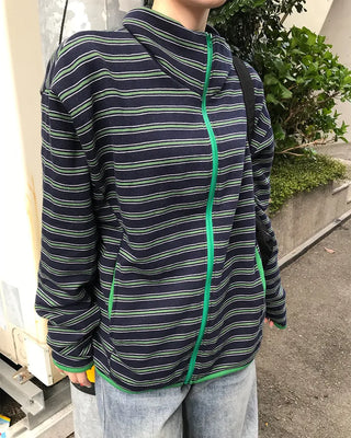 Half-neck striped zip