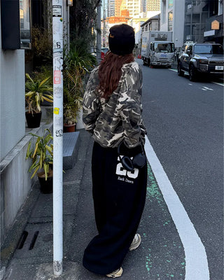 Camouflage Waffle Henley Neck Long T-Shirt