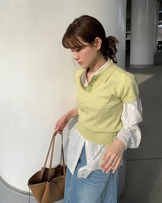 Button Collar Knit Polo Top