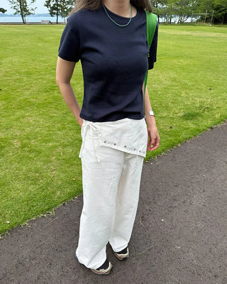 Eyelet Wrap Set Cotton Pants