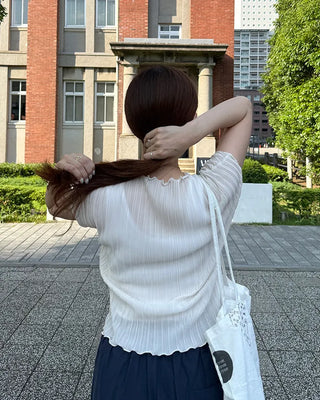 Pleated Wave Half Sleeve T-Shirt