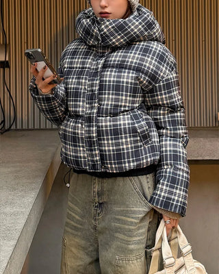 Checked Hooded Down Jacket