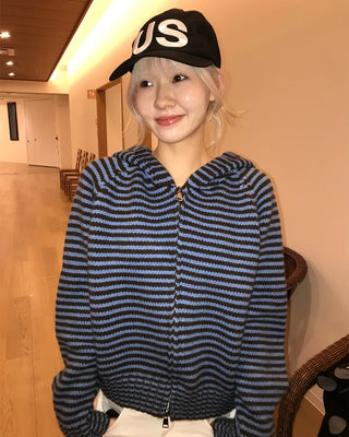 Striped knit hoodie