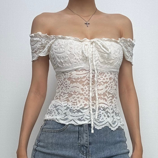 Cap sleeve square neck bowknot lace ruffle top
