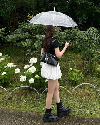 Tiered lace ruffle mini skirt