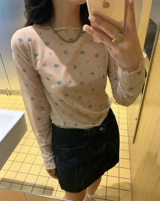 Sheer Flower Long T-Shirt