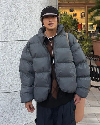 Eco-leather oversized padded jacket