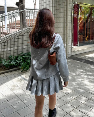 Sweatshirt & Pleated Mini Skirt Set