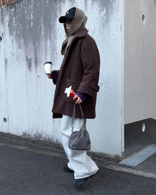 High-neck boucle coat