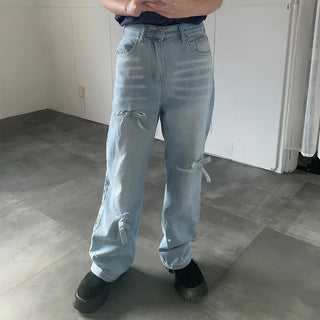 Ribbon denim pants