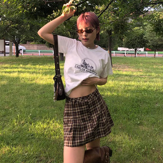 Printed cropped short-sleeved T-shirt