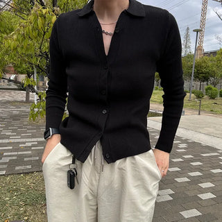 V-neck ribbed cardigan