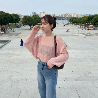 Off-shoulder ribbon knit
