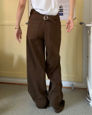 Back buckle cotton pants
