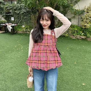 Checked balloon camisole