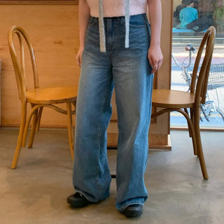 Washed wide denim pants