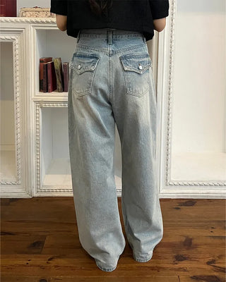Wide-leg denim jeans with rear pockets