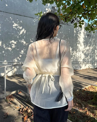 Collarless sheer blouse