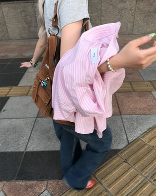 Oversized striped short-sleeved shirt
