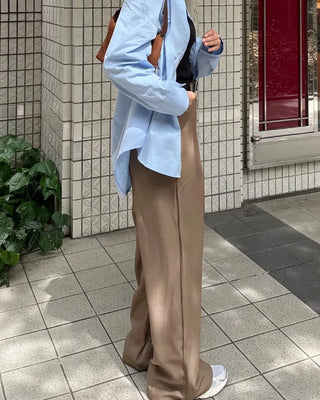Double-pleated wide-fit slacks