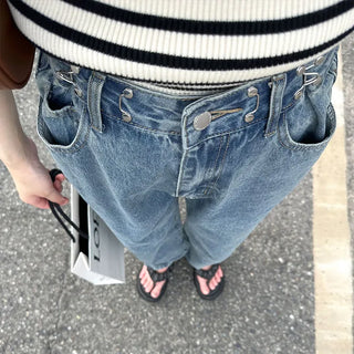 Buckle waist denim pants