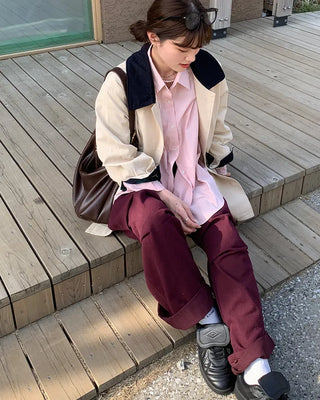 Colored denim wide-leg pants