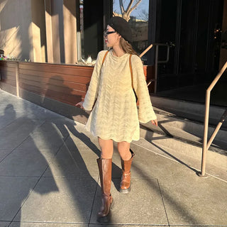 Perforated knit mini dress
