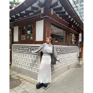 Lace flared long skirt