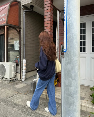 Washed wide denim pants