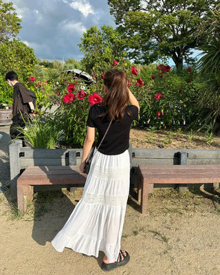 Shirred tiered long skirt